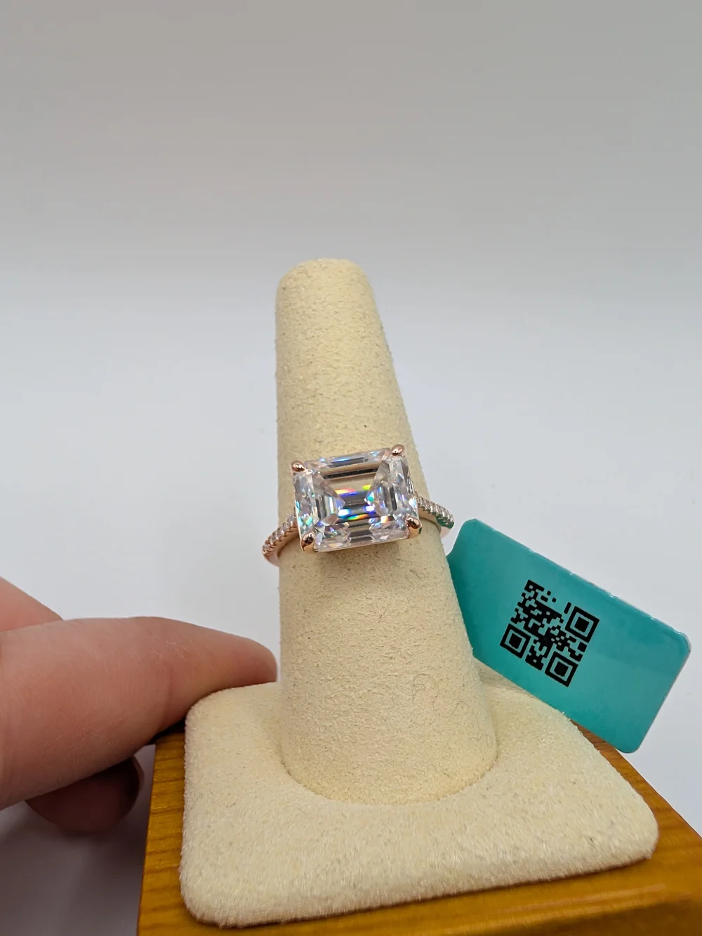 5.34 CTW Emerald Cut Moissanite Ring 925 Sterling Silver Rose Gold Size 8